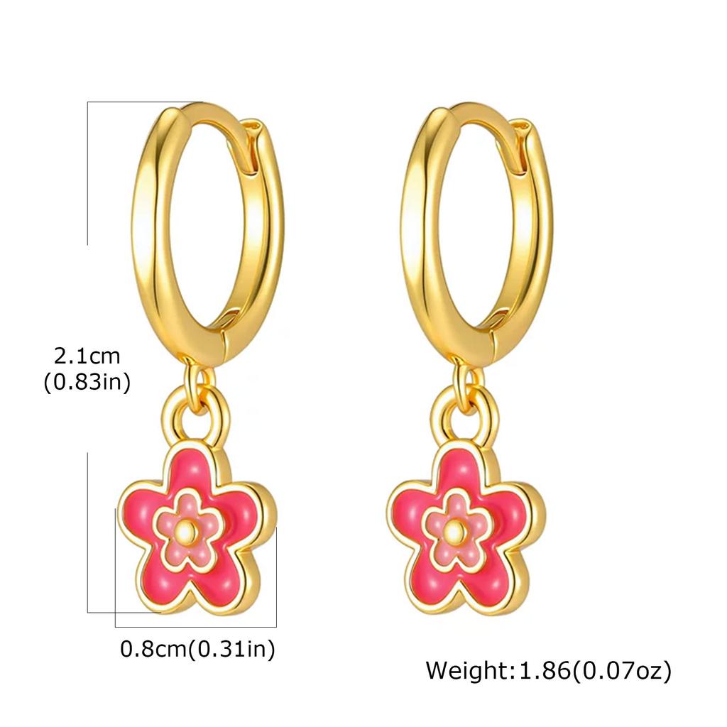 14K Gold Plated Pink Enamel Flower Huggie Hoop Earrings Cute Small Dangle Floral Jewelry Aretes Trendy Party Daily Gift