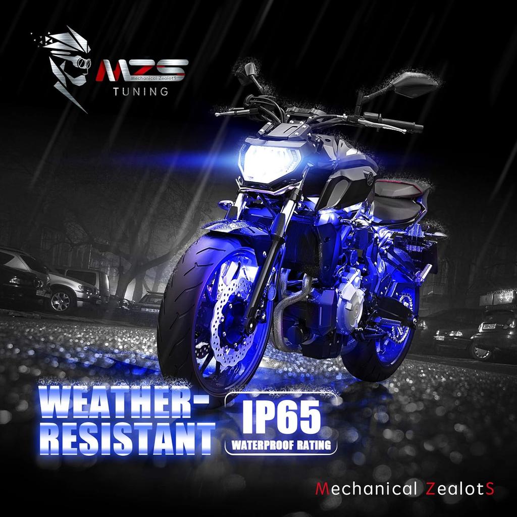 MZS 8Pcs Motorcycle LED Light Kit, Multi-Color Neon RGB Strips LED Underglow kit Compatible with ATVs UTVs Cruiser Trikes Golf Carts Most Family