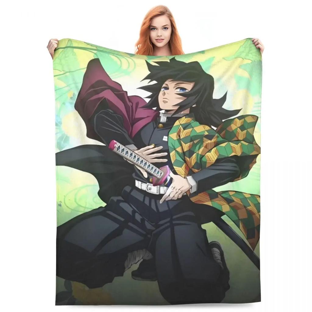 Водный столп Гию Томиока Одеяла Коралловый флис Плюшевое Аниме Клинок, рассекающий демонов Супермягкое Одеяло-плед для Автомобиля Дивана Кушетки Покрывало
