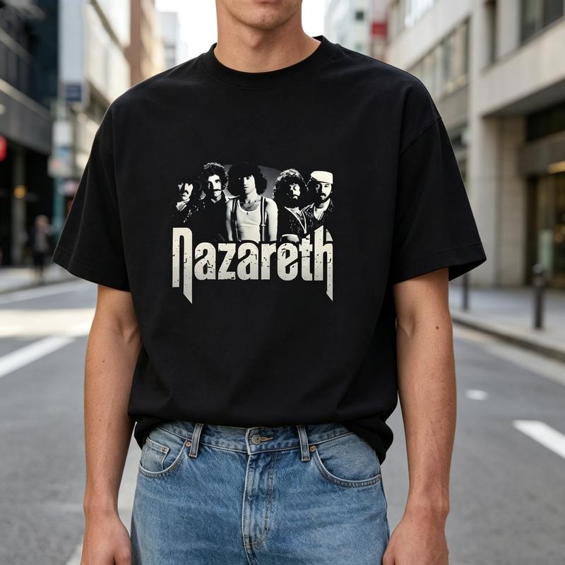Classic Band Portrait Tee Nazareth Band Summer Trend T ShirtRetro Rock Music Print Unisex Soft Cotton Crew Neck Top 100%Cotton