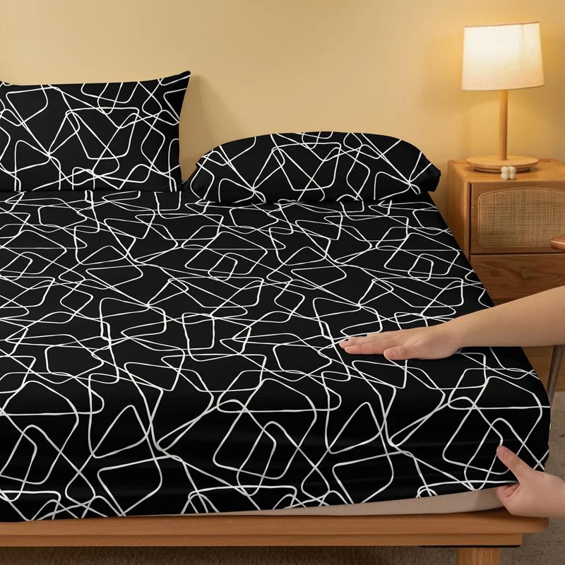 1 Simple Modern Geometric Trapezoid Printed Matte Bed Sheet, Bedroom Printed Bed Cover, Bedding (Excluding Pillowcases)