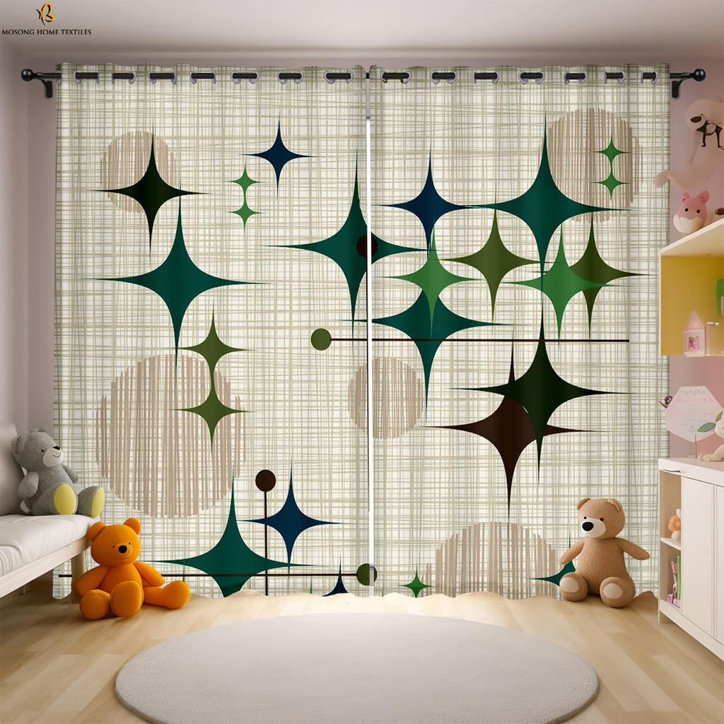 Cartoon Star Moon Print Curtains Dormitory Living Room Bedroom Children's Room Window Decoration Curtains 2 Pieces