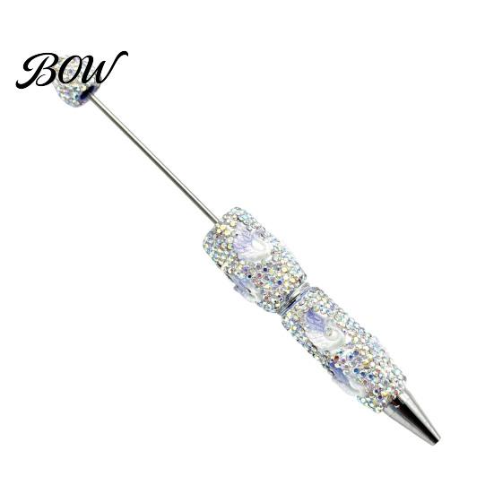 Creative Beaded Gift Pen DIY Glow-in-the-Dark Diamond Pen, Rhinestone Ballpoint Pens with Cartoon Charms, Cute Glitter Writing Attractive Luminous