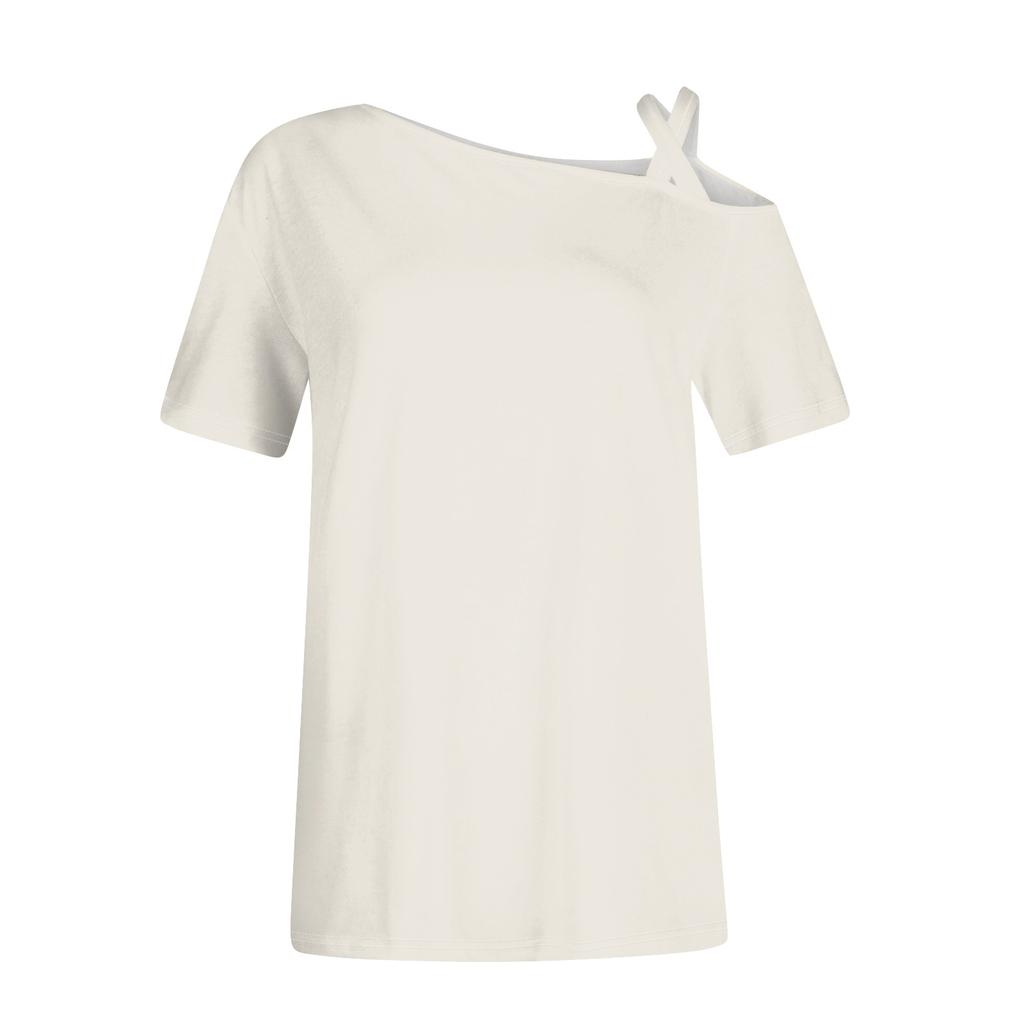 Women's Fashion Casual Print Sexy Cold Shoulder Short Sleeve T-shirt Top