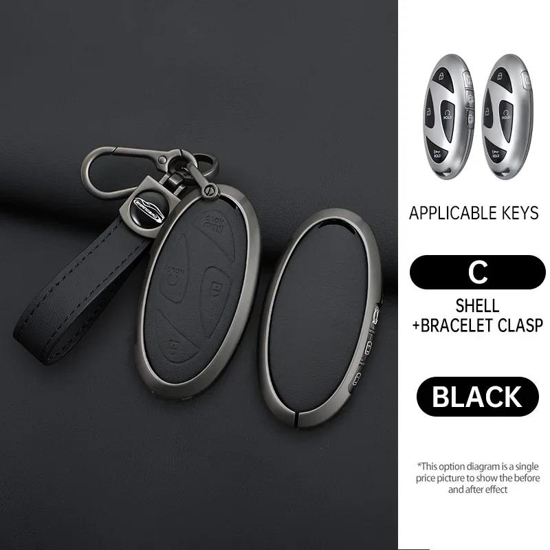 Interior Mouldings Car Zinc Leather Remote Key Case Cover Holder For Hyundai Ionic 6 Grandeur GN7 Kona Ev New Grand Prix 5/7Butt