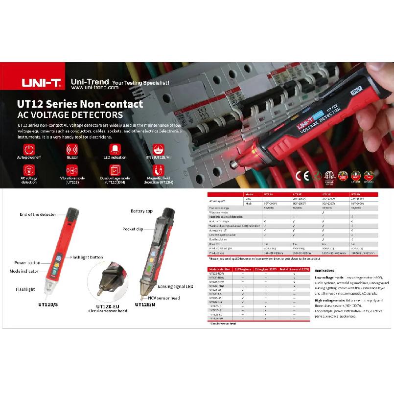 UNI-T UT12E UT12M Socket Wall AC Voltage Detector Indicator 24V-1000V Non Contact Volt Current Electric Sensor Test Pen