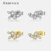 100% 925 Sterling Silver Gold Flower Zircon Stud Earring Piercing Pendiente Clips New 2023 Wedding Jewelry Gift