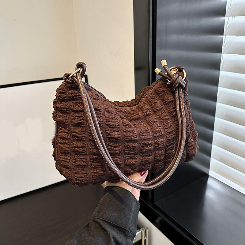 Canvas Wrinkle Bag for Women Shoulder Bags Pleated Bubbles Handbags Padded Casual Underarm Quilted Bag Tote Cloud Bag Purse