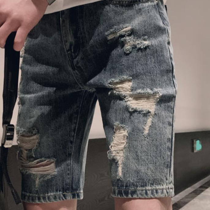 Summer Men's Short Fashion Casual Slim Distressed Denim Shorts