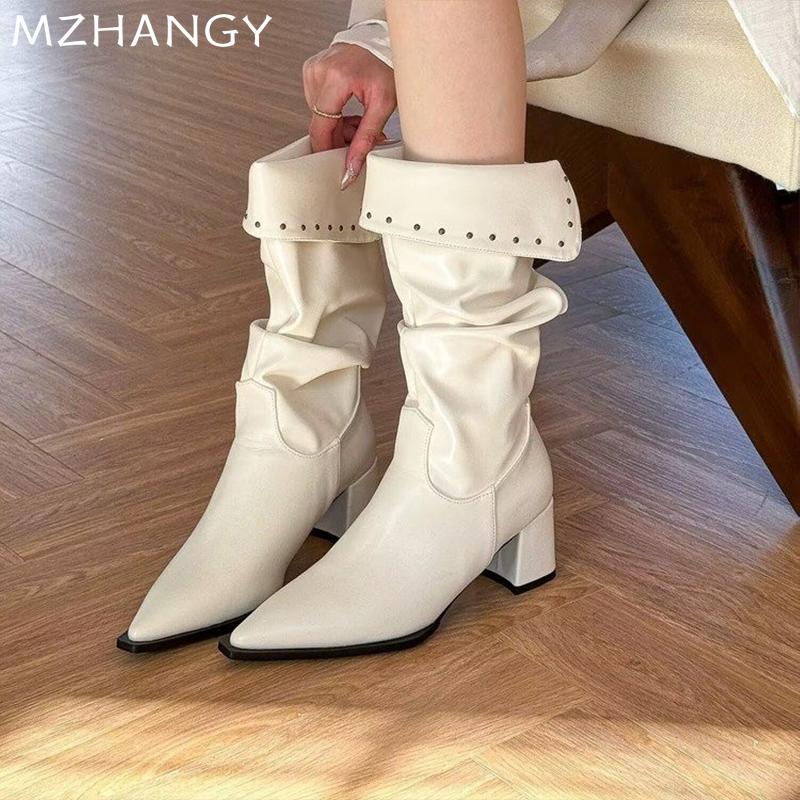 Fashion Pointed Toe Women Leather Snow Ankle Boots Dress Fashion Cozy Warm Chelsea Boots Women 2025 Trend New Winter Sexy Botas Mujer