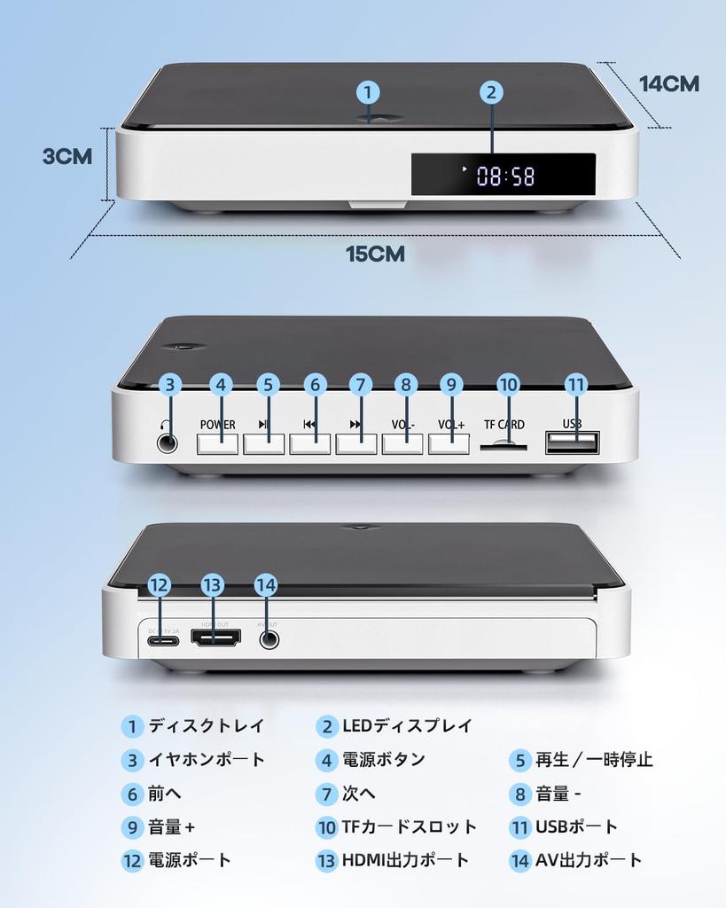 Arafuna Mini DVD USB Region 1080P CPRM HDMI Playback Recording Terrestrial Digital Connects to Earphone and Remote Control Included Player, Powered,