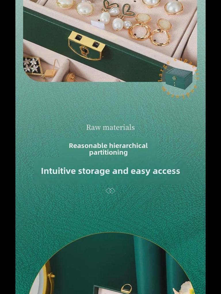 Three-Layer PU Leather Jewelry Box with Velvet Storage and Large Capacity Drawer