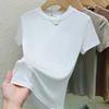 Летняя футболка с коротким рукавом для женщин с круглым вырезом, классического однотонного цвета, универсальная, облегающая и подчеркивающая фигуру, топ-футболка с черной маской