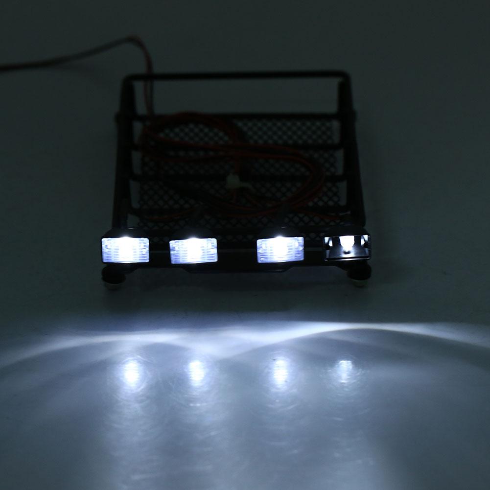 Багажник на крышу среднего размера с LED-подсветкой, квадратный для SCX10 110 RC-автомобиля (4 Белый)