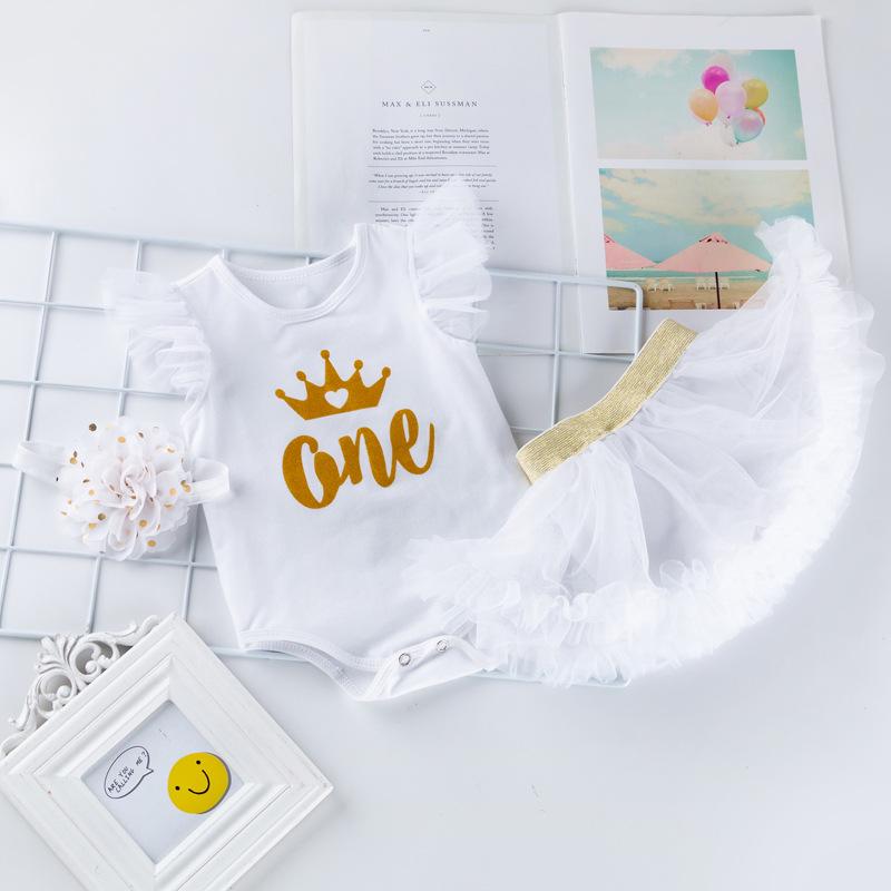 Наряд на 1-й день рождения для девочек: Комплект ромпера без рукавов, юбки и низа