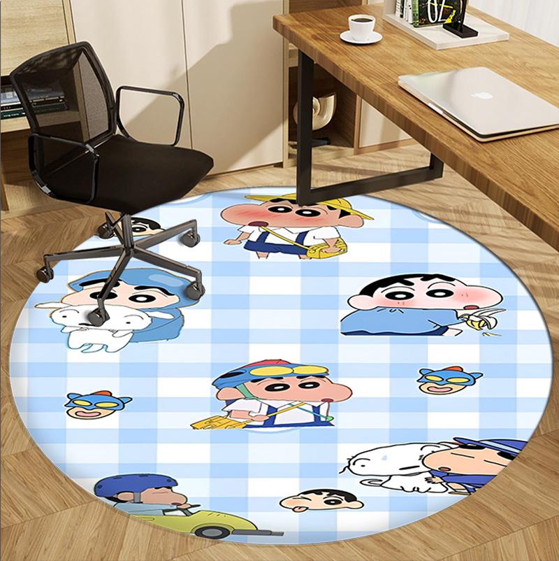Crayon Shin Pattern Round Rug, Indoor/Outdoor Mat, for Picnic, Gameroom, Bedroom, Office, Living Room, Home Decor Carpet, Birthday Gift