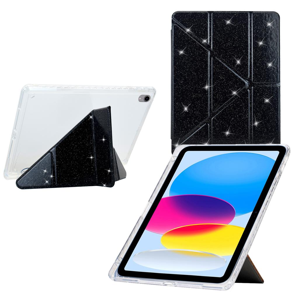For iPad (2025)/10.9 (2022) Case Y-Fold Stand Glitter Leather TPU Acrylic Clear Tablet Cover