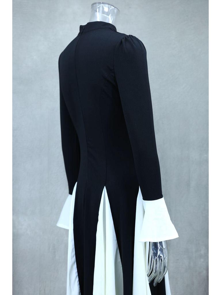 Осень/Зима 2024 Евро-американское черно-белое платье-свинг с длинным рукавом и оборками LX0105