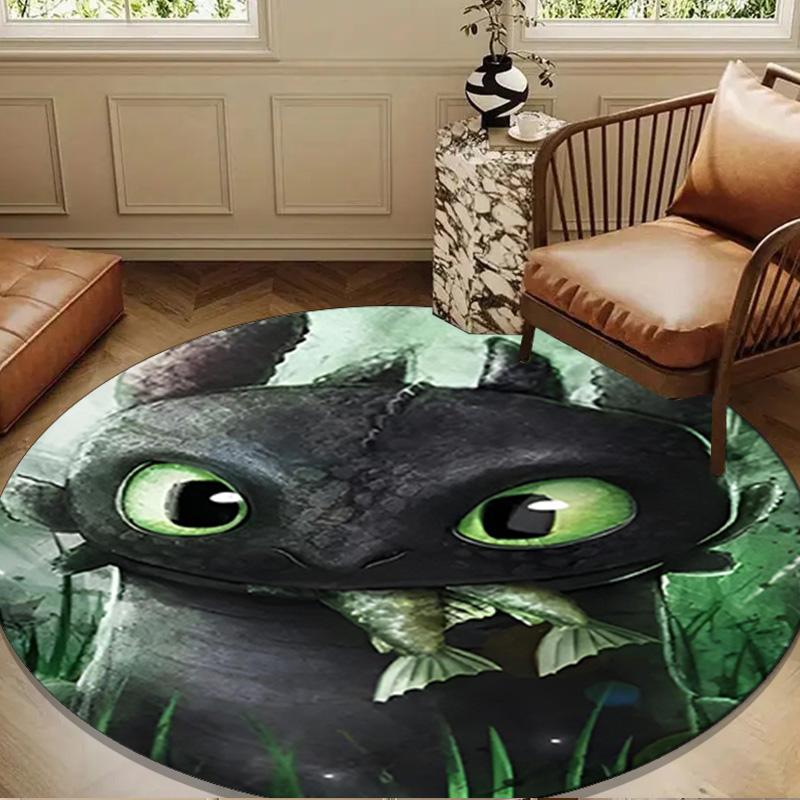 Dragon Taming Adventure Round Rug for Livingroom,Bedroom, Palyroom, Chair Rug, Area rug, Circle Carpet, Large Size Decor Fan Christmas gift