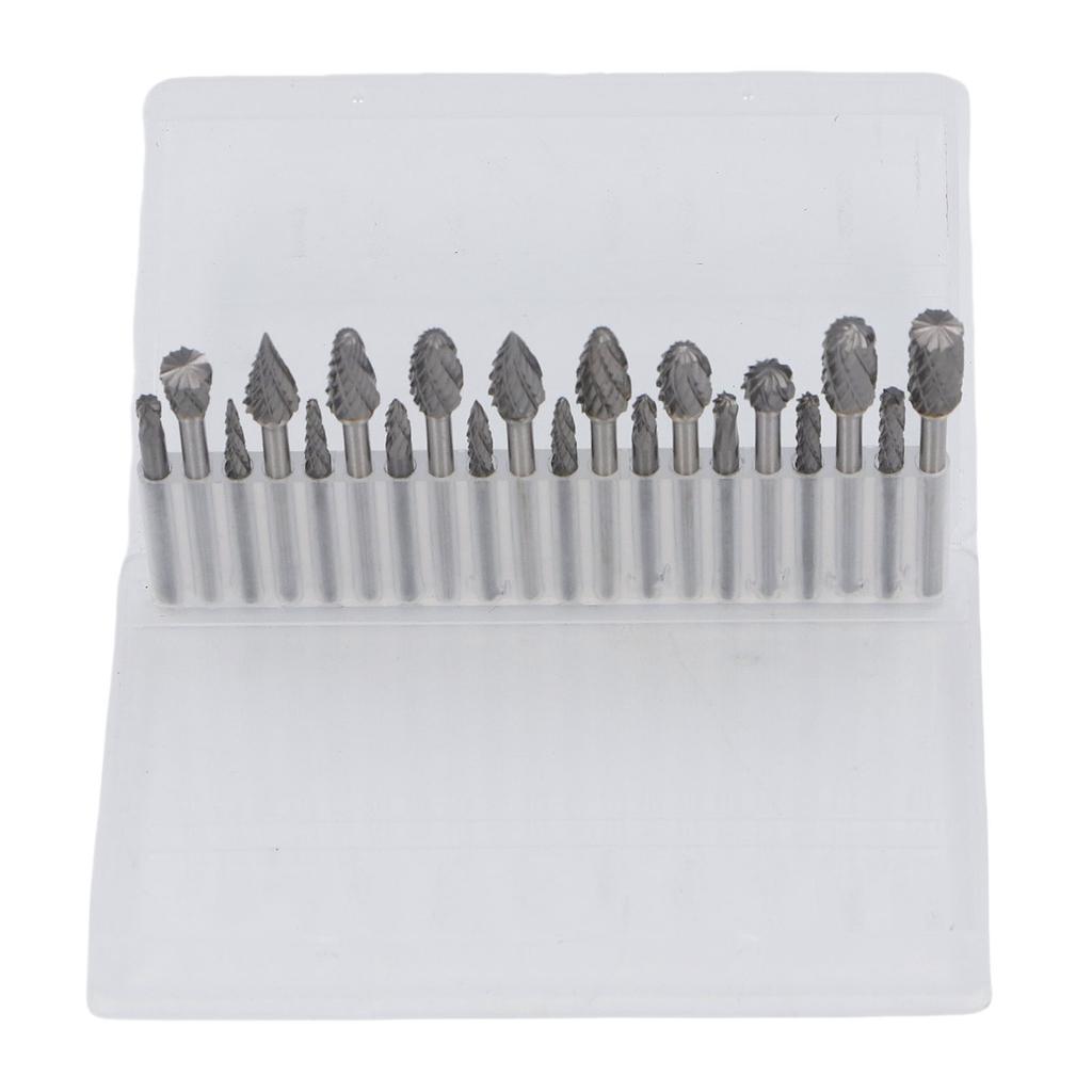20 Pcs Double Cut Rotary Burr Set 1/8in Shank Tungsten Carbide with 2 Collets for Woodworking