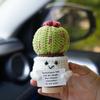 Positive Crochet Ball Cactus with Encouraging Card Emotional Support Handmade Knitting Potted Succulent Doll Toy Decoration Ornament