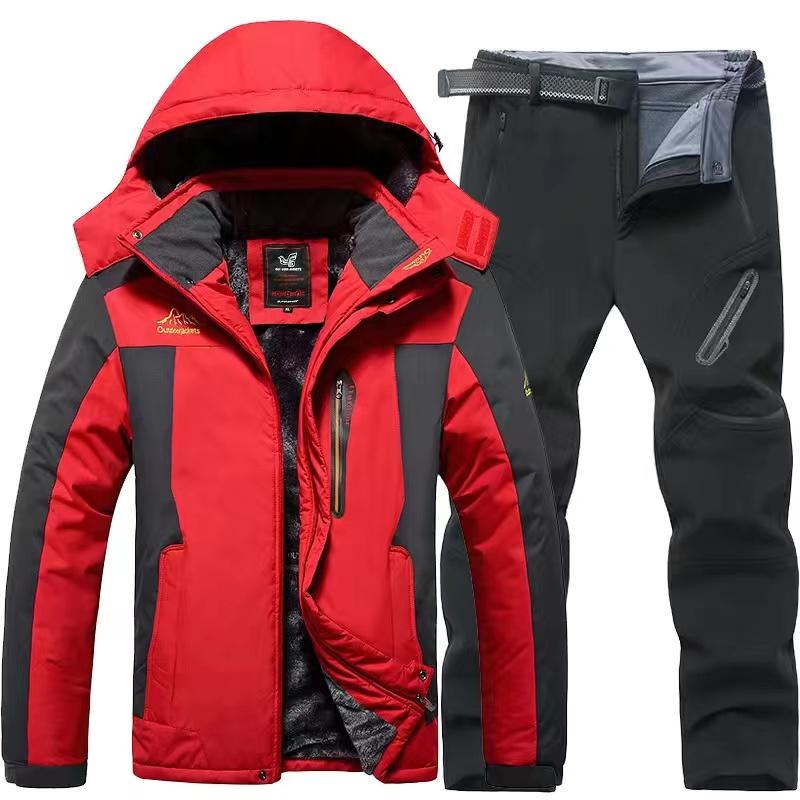 Men's Autumn and Winter Outdoor Mountaineering Suits Work Clothes Suits Oversized Cotton Suits Thermal Jackets + Thermal Trousers 2-piece Set