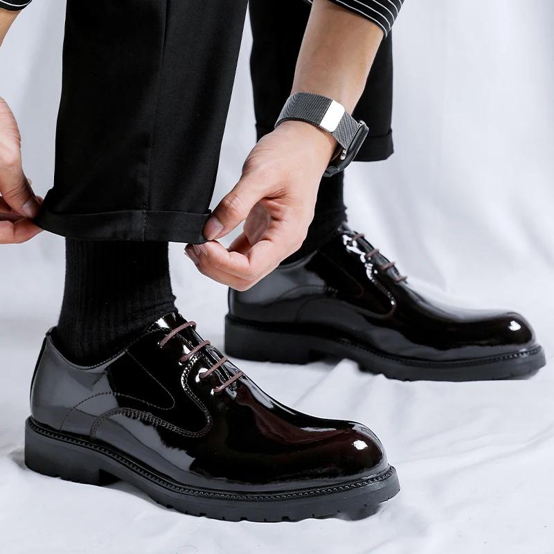 Туфли дерби для мужчин, модные туфли на открытом воздухе с круглым носком, на шнуровке, черные мужские деловые туфли, обувь ручной работы для деловых свадебных вечеринок