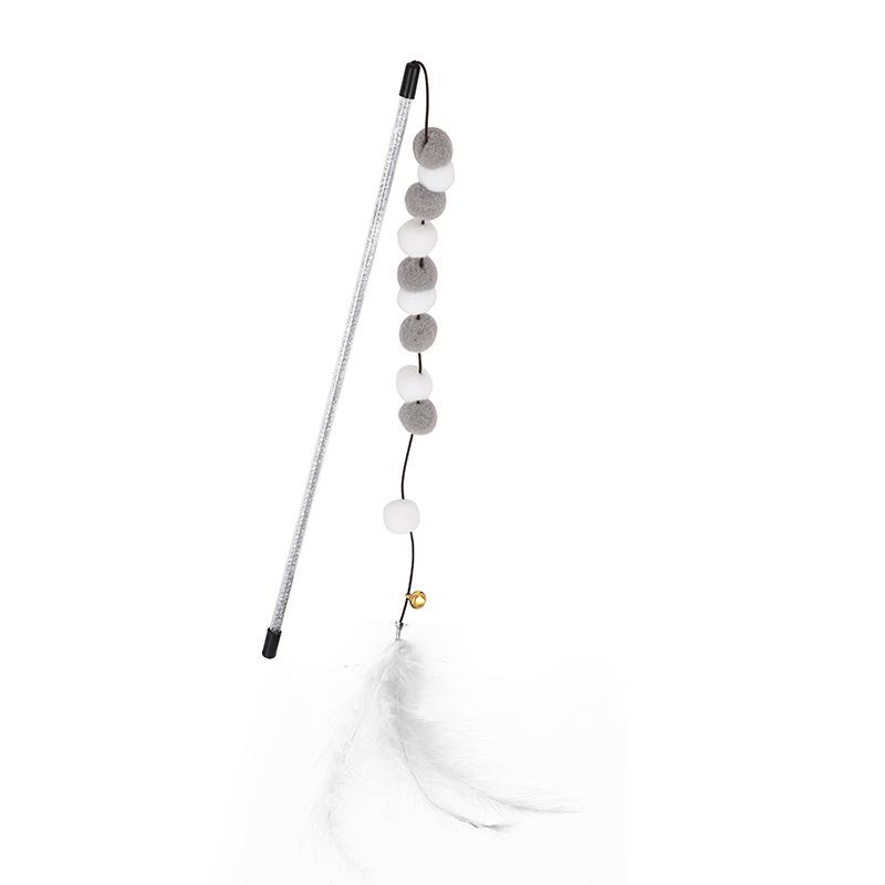 Cat Toys 1pcs Interactive Stick Feather Toys Kitten Teasing Durable Playing Plush Ball Pet Supplies Feather Cat Teasing Stick