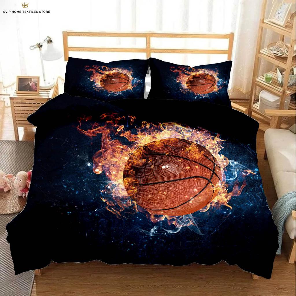 Black Basketball Print Quilt Cover Kids Gift Bedding Set Comfortable Duvet Cover Pillowcase Can Be Customized 3 Pieces
