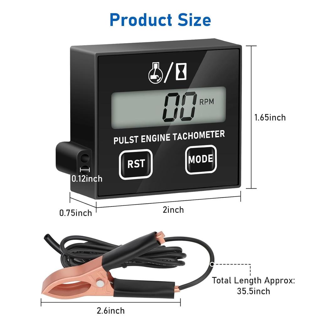 Linkstyle Small Engine Tachometer, Digital Tachometer Tach Gauge Reset Function Equipped with Clip, Inductive Hour Meter for 2 Stroke 4 Stroke Small
