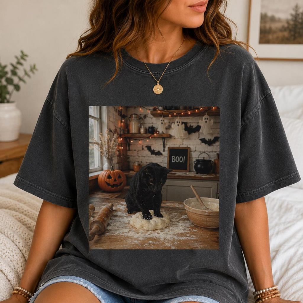 Halloween Black Cat Comfort Colors® Shirt, Pumpkin Cat Mom Graphic Tee, Funny Ghost Cat T-Shirt, Spooky Pet Lover Gift