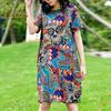 Женское летнее платье с красочным принтом граффити и круглым вырезом с короткими рукавами, свободное до колена и боковыми карманами, пуловер, повседневное платье миди для покупок