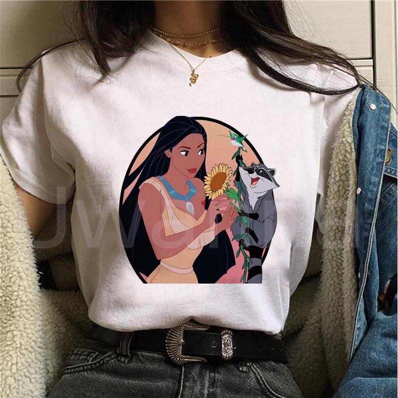 Princess Authentic TShirt Printed Pocahontas and Meeko TShirt Graphic Top Womens Loose Plus Size TShirt Short Sleeve