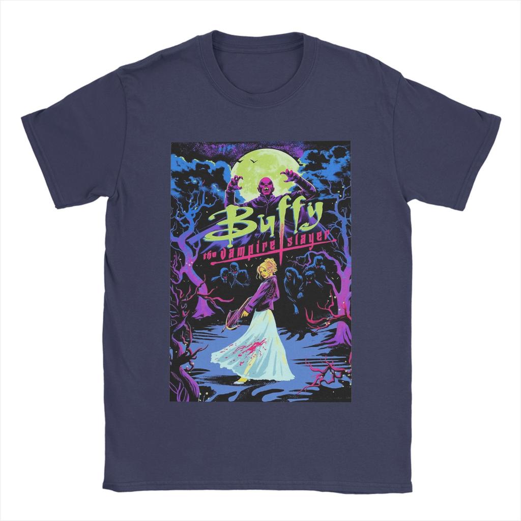 Мужские футболки Buffy the Vampires Slayer Футболки Фильм ужасов Топы из чистого хлопка Забавные футболки с коротким рукавом и круглым вырезом Футболка с принтом