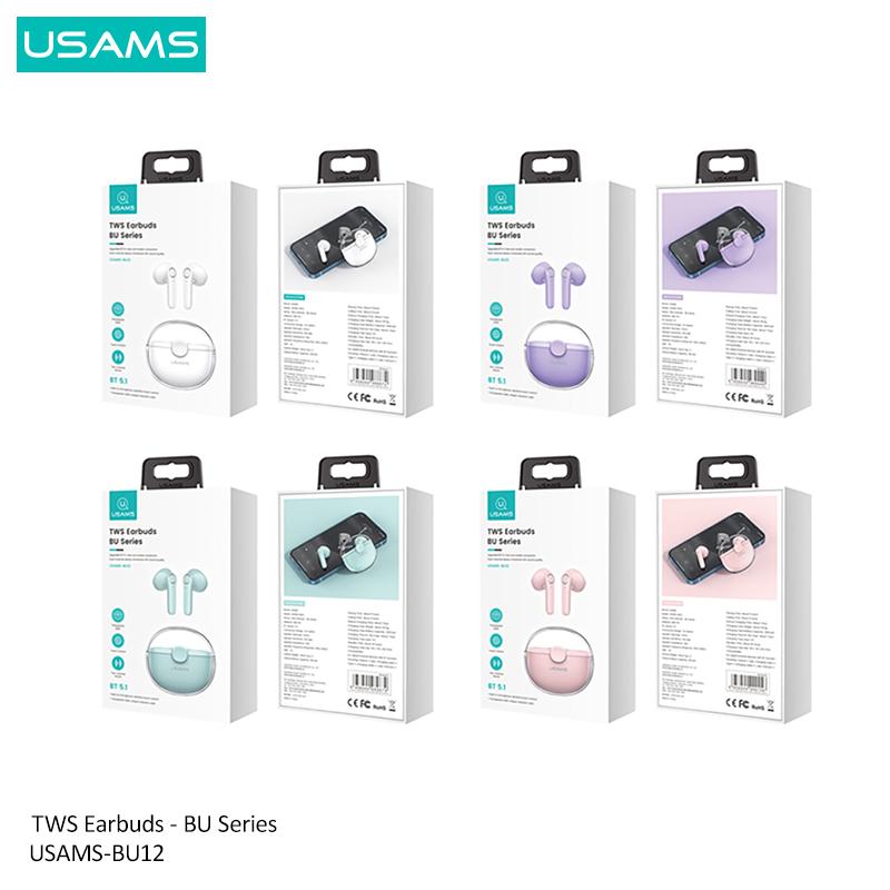 USAMS Bluetooth 5,1 TWS беспроводные наушники с прозрачным корпусом, гарнитура, стерео шумоподавление, бас, сенсорное управление, длительный режим ожидания, 300 мАч