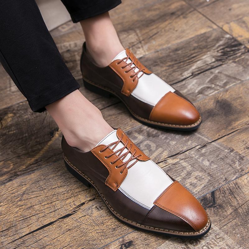 Fashion Men Hot Selling Fashion Dress Shoes PU Spliced Lace Up Business Office Derby Shoes British Social Shoes Size 38-48 Men Shoes