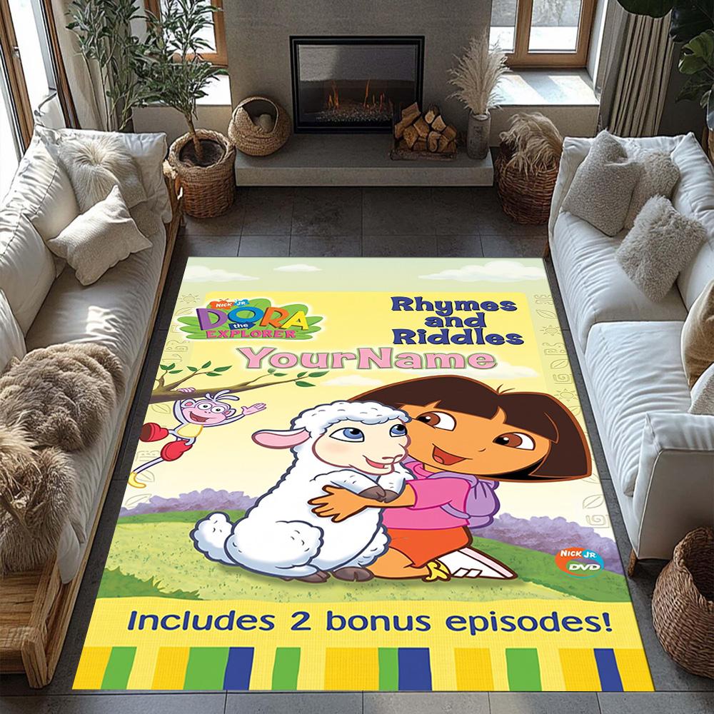 Dora Explorer Customizable Name Area Rug Design for Playrooms Balcony Bedrooms Hallway Antislip Carpet Office home decor Best for Christmas