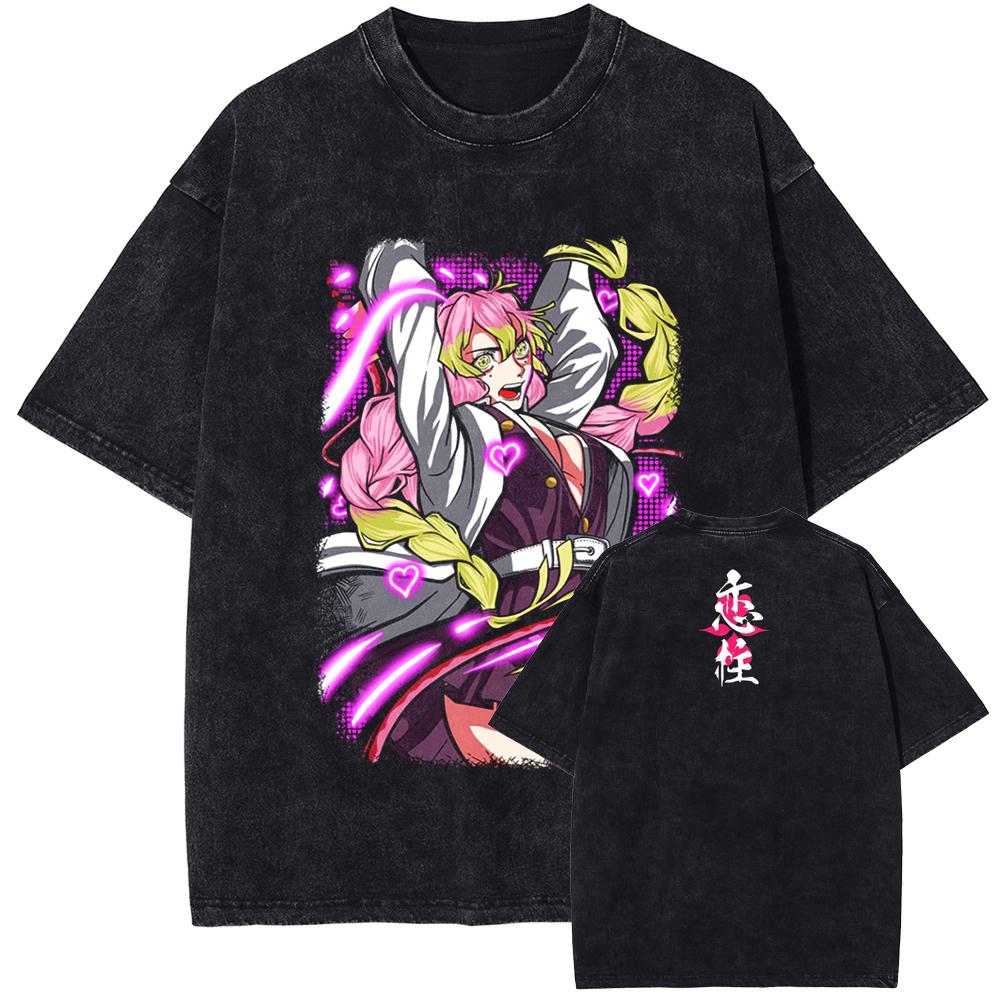 Anime Demon Slayer Tokitou Muichirou Graphic Washed Tee Men Casual Loose Tshirts Manga Cotton T Shirt Harajuku Male T-shirt