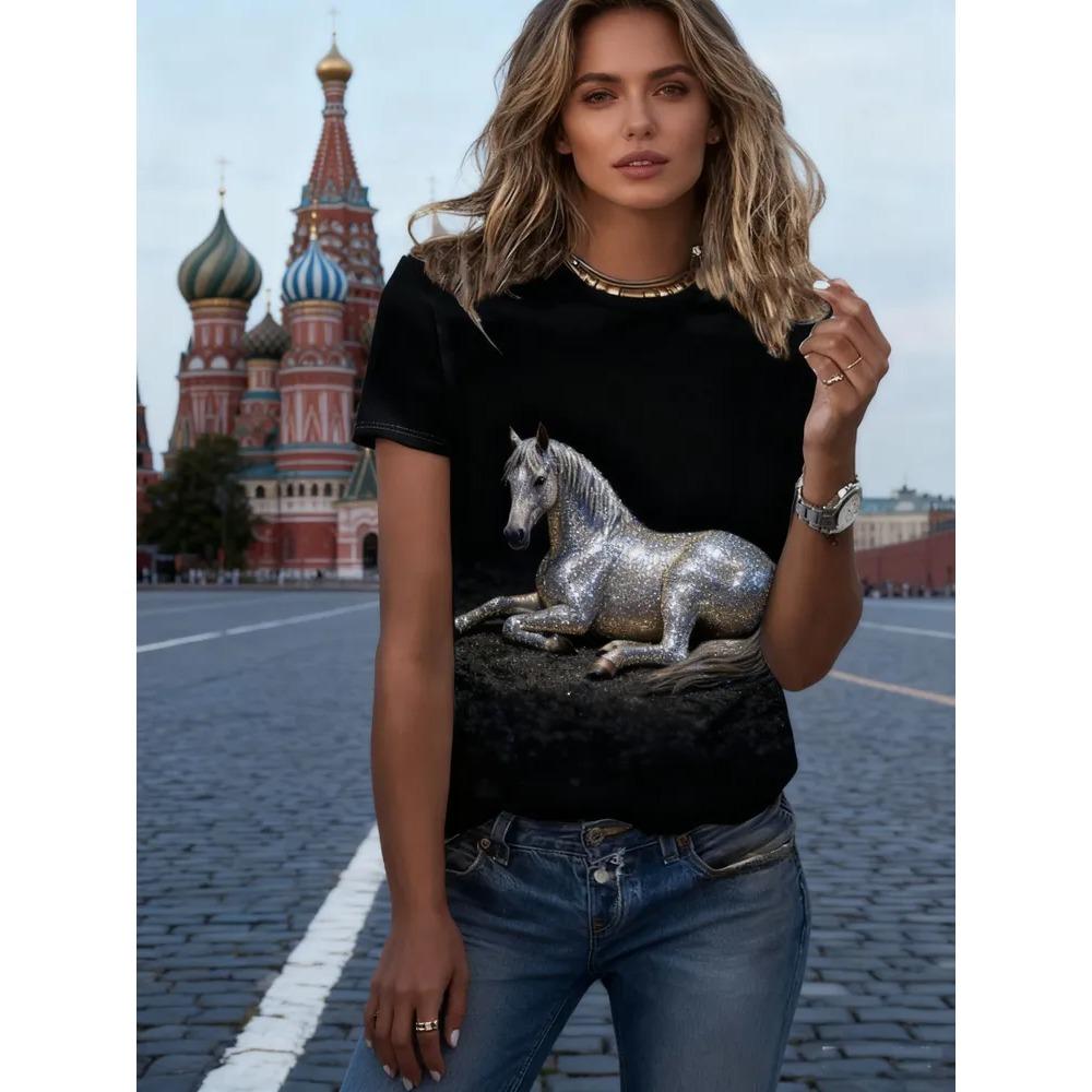 Женская футболка с 3D-принтом, повседневная, с коротким рукавом, с круглым вырезом, модный уличный женский топ