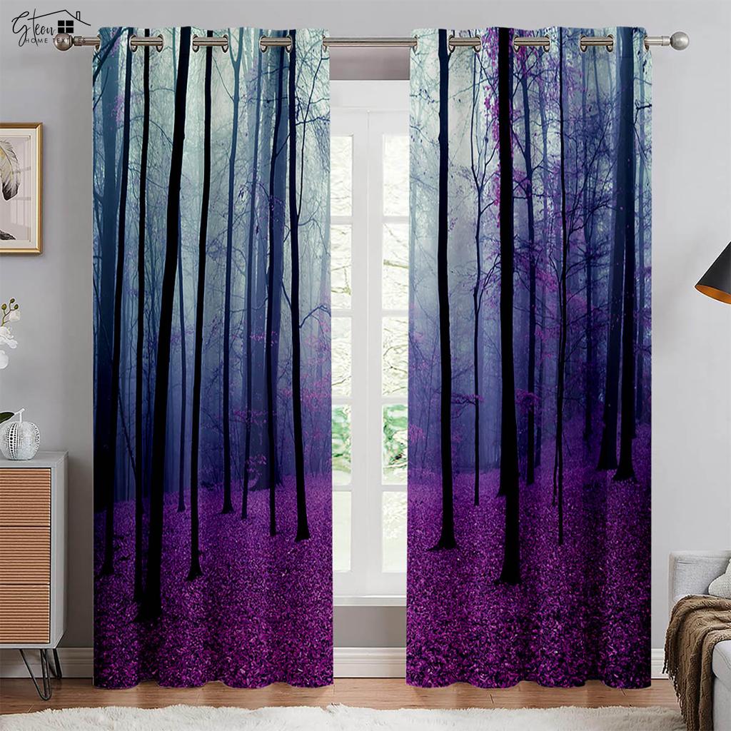 Лесные 3D-занавески с изображением леса, пейзажа, зеленого солнца, осени, кленовых листьев, природы, жизненной силы, кармана для переноски, легко стирать, занавески