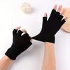 1Pair Black Short Half Finger Gloves Unisex Knitted Elastic Warm Wrist Glove Solid Color Winter Soft Guantes Cycling Accessories