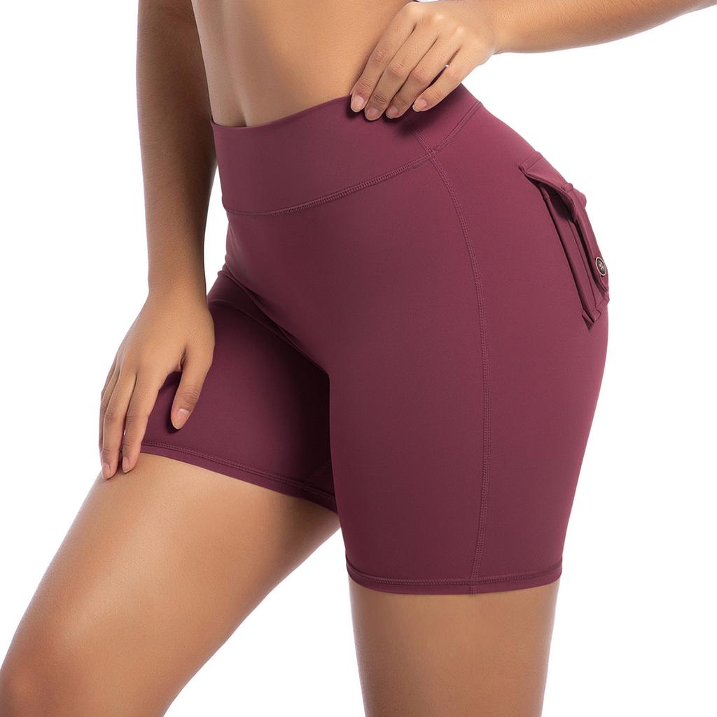 Auroth Women Yoga Sports Shorts Whith Pocket High Stretch Gym Fitness Short Leggings Peach Hip Shorts