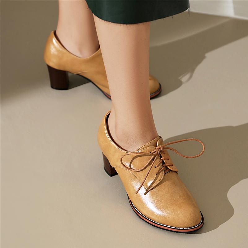 FOREADA Женские туфли-лодочки из искусственной кожи с круглым носком, на толстом высоком каблуке, на шнуровке, лаконичного дизайна, женская модная обувь, весна-осень, зеленые, черные, 44