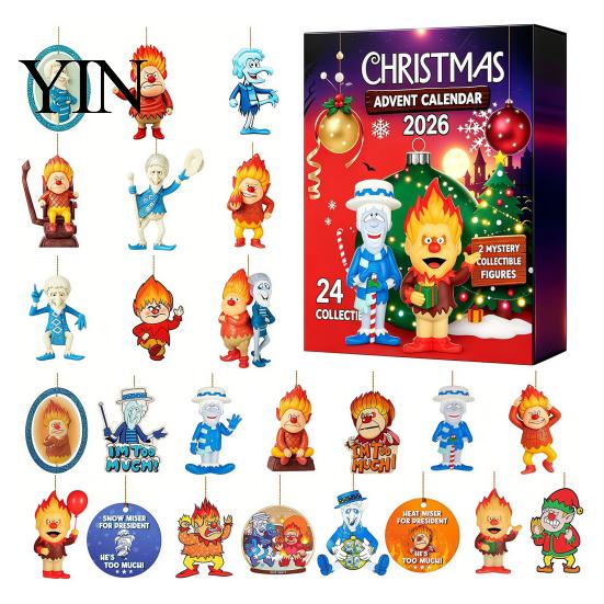 Office Desk Decoration Christmas Advent Calendar 2026, 24-Day Surprise Countdown with 24 Festival Celebration Supplies Acrylic Pendants, Anime Themed