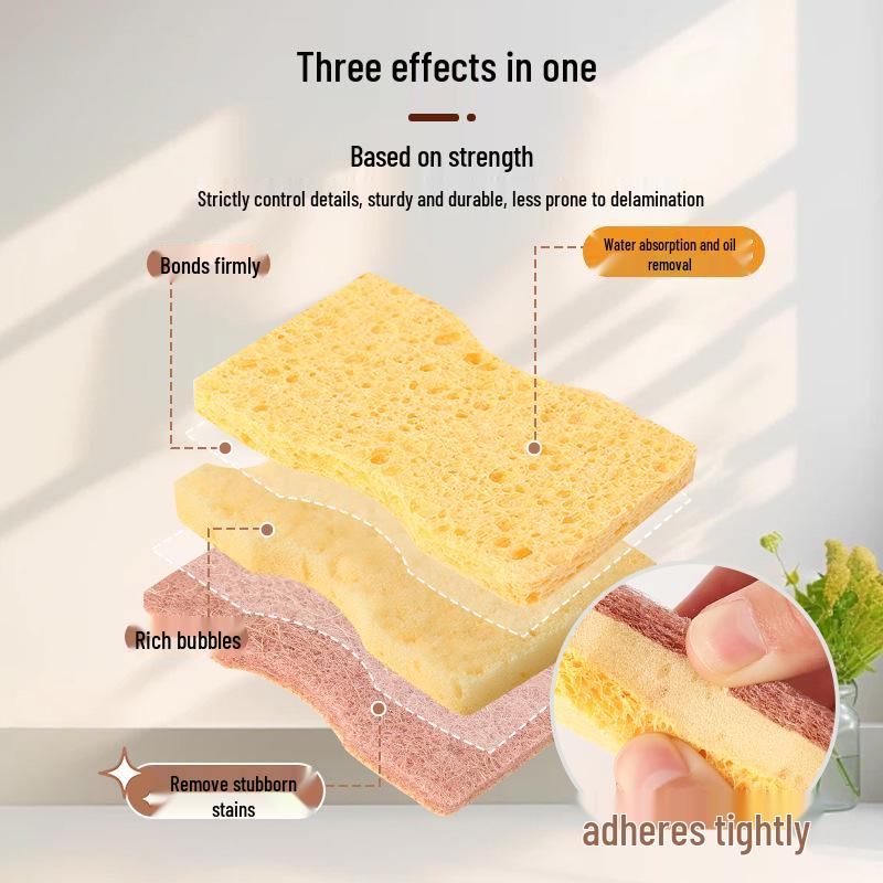 Wood Pulp Cotton Cleaning Sponge & Brush Set - Absorbent Dishcloth, Magic Eraser, Kitchen Scouring Pad