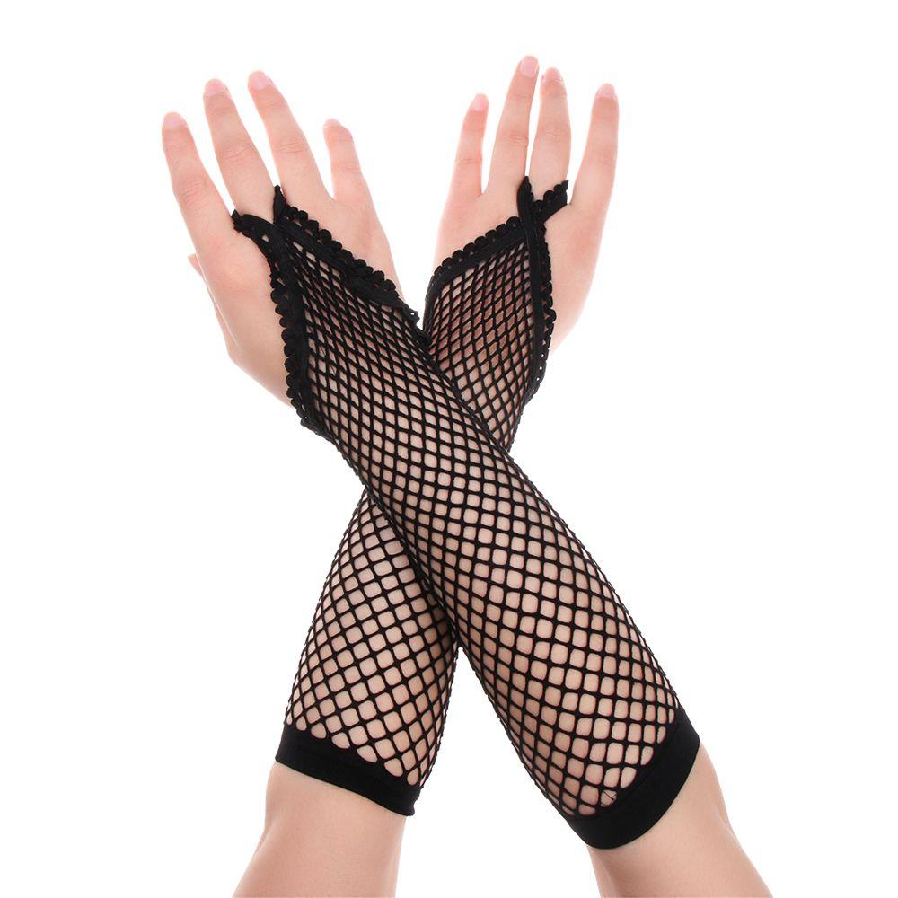 Party Girl Solid Performance Dance Mesh Fishnet перчатки Перчатки без пальцев Длинные перчатки Кружевные варежки