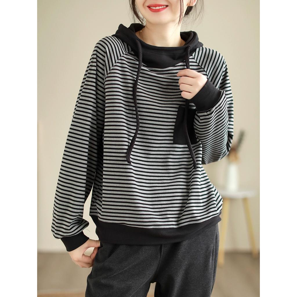Dimanaf 2024 Осень Однотонная футболка Женская полосатая толстовка с капюшоном Эластичные однотонные свободные топы с длинным рукавом Футболки