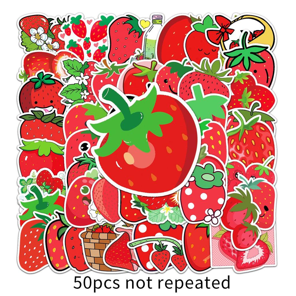 50 Strawberry Fruit Suitcase Stickers - Creative Waterproof Cartoon Decorations for Scooters, Computers, and Tablets