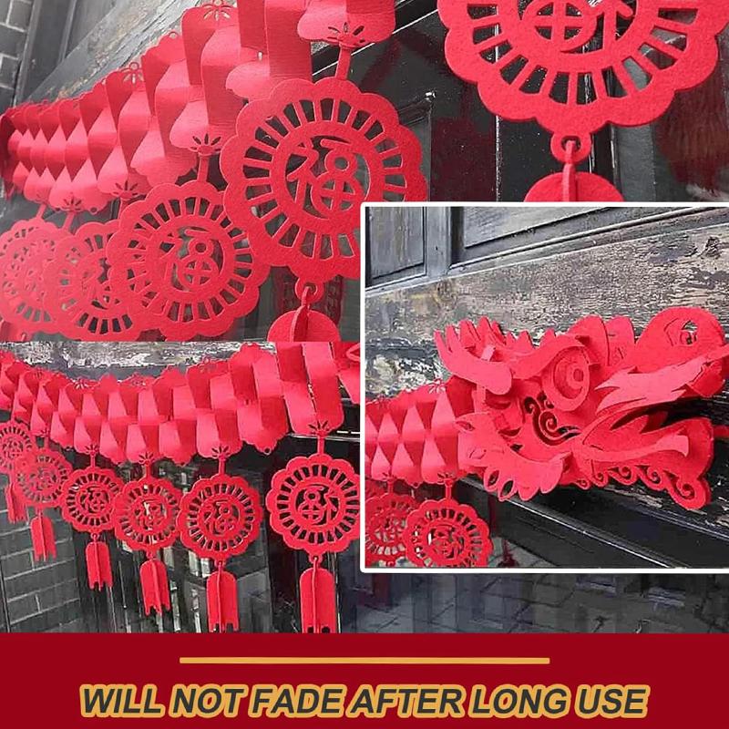 Chinese New Year Decorations 2024 Banner Chinese Dragon Decorations Banner with 12 Lucky FU Charms Lunar New Year Party Favors