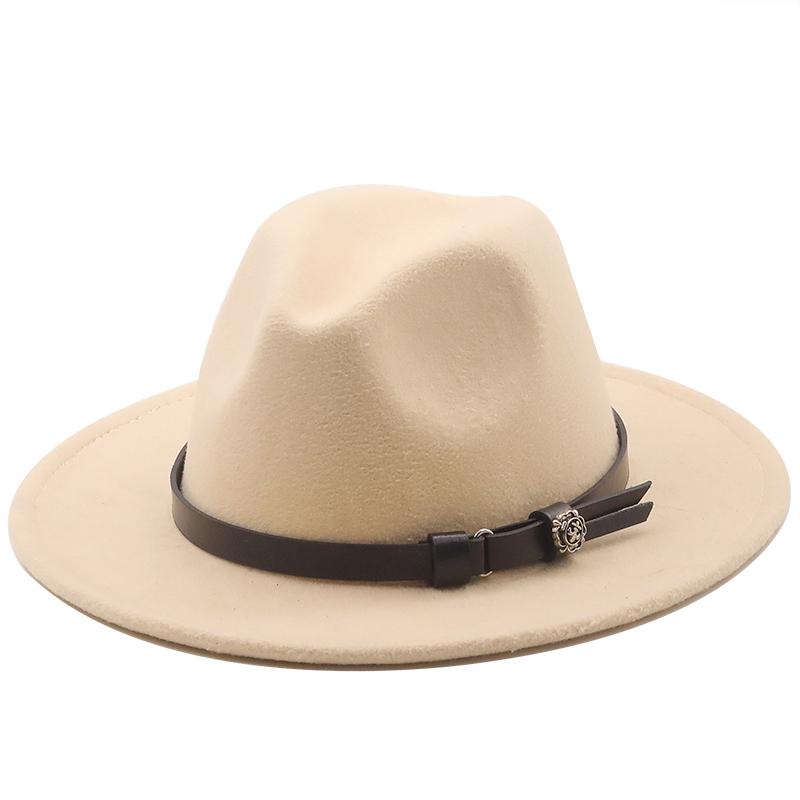 Новая женская и мужская шерстяная шляпа-федора с кожаной лентой, джентльменская элегантная женская кепка зима-осень с широкими полями, джазовая церковная панама-сомбреро